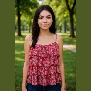 Free People One Talia Tunic Floral‎ Printed Tiered Sleeveless Top Size XS